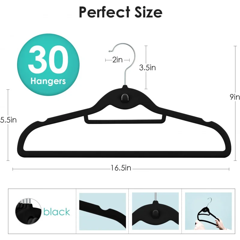 Velvet Pendants Non Slip Felt Pendants, DUDUCOFU 30 Stackable Clothes Pendants Slim Pendants Space Saving Suits Coats,