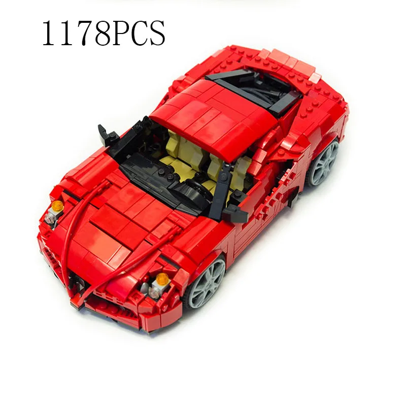 Red Retro Sports Car Interlocking Building Blocks Model, DIY Assemble Vehicle Kit Adult Collection Desktop Ornament Gift