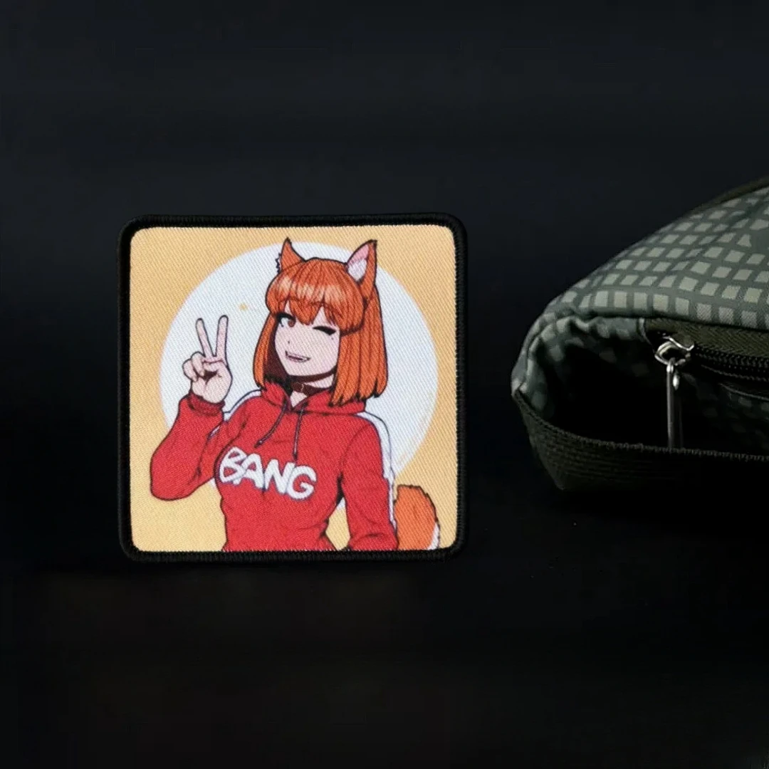 "Foxy Bang" Emblem Tactical Patch Beautiful Girl with Fox Ears Morale Badge Military Backpack Sticker Print Patches for Clothing image 4