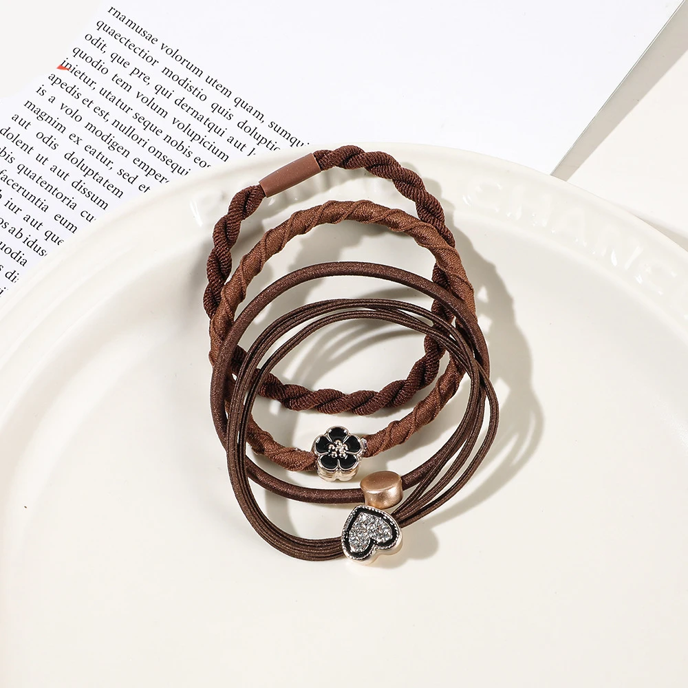 4 teile/satz Frauen Mädchen grundlegende Haar bänder einfache einfarbige elastische Stirnband Pferdes chwanz Halter Haar gummis Haarschmuck Ornamente – Detail 5