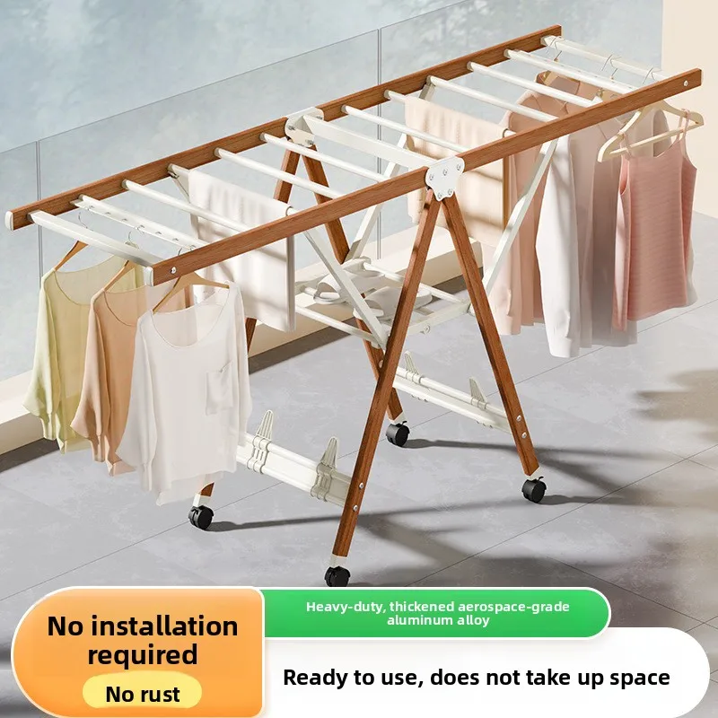 

Aluminum alloy floor folding clothes rack, multifunctional mobile clothes rack, balcony home clothes rack, blanket rack