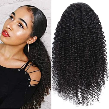 Ulrica-女性のためのブラジルの巻き毛のポニーテールエクステンション、人間の髪の毛、引きひもクリップ、自然な色