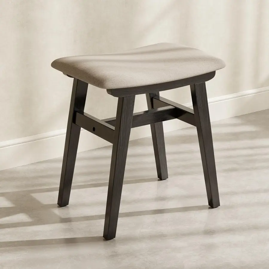 

Wood Vanity Stool, Compact Makeup Chair with Saddle Cushion, LinenCovered High Rebound Sponge Seat, Easy Assembly Footstool for
