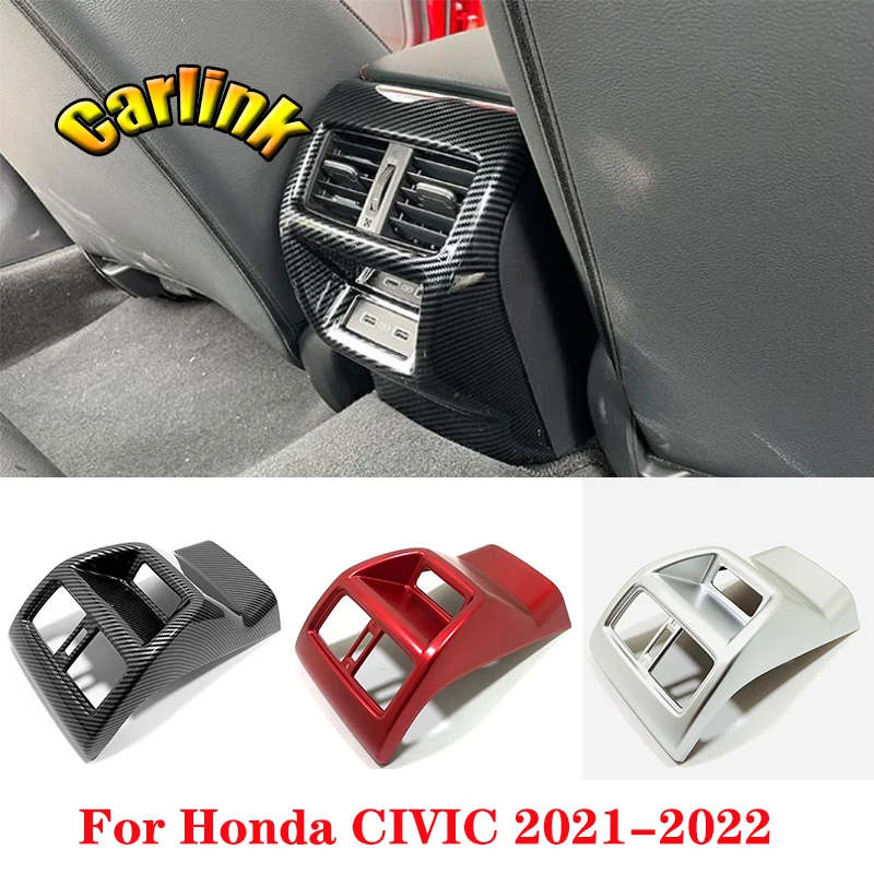 

For Honda Civic 11th Gen 2021 2022 ABS Carbon/Red Car Rear seat air conditioner air outlet decorative frame interior accessories