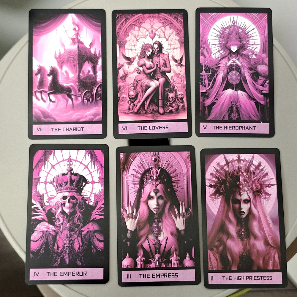 Pink Gothic Themed 10.3*6cm Tarot Cards 78 Pcs