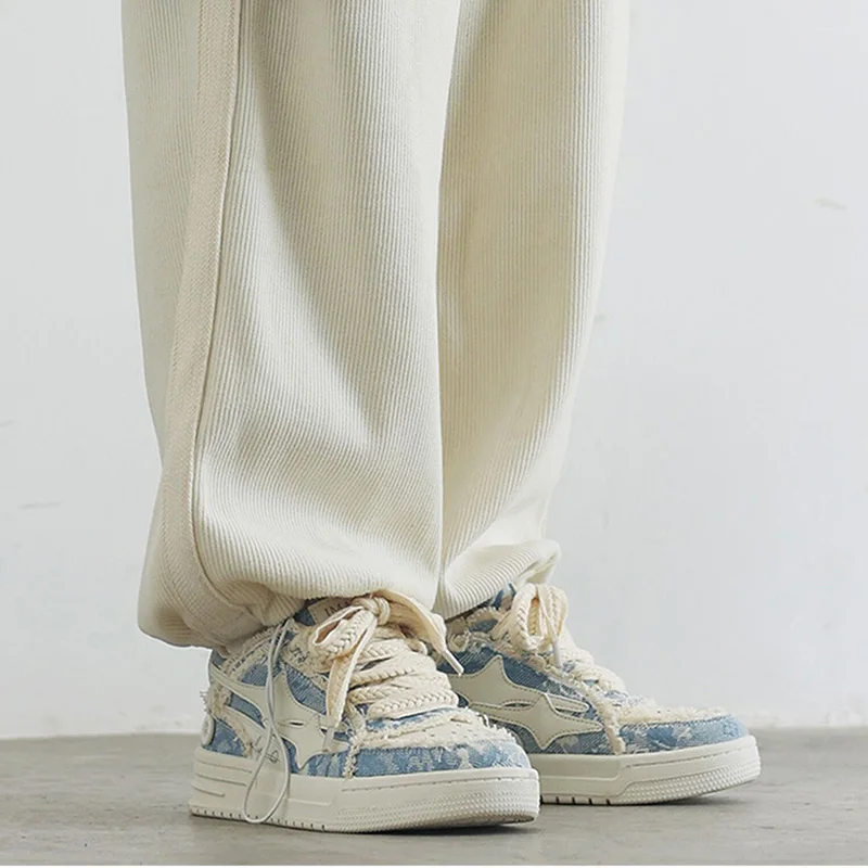 Zapatos de skate para hombre y mujer, todo Color blanco, talla 35-46, diseño de borde de borla, zapatos para caminar a diario, zapatos para correr con cordones