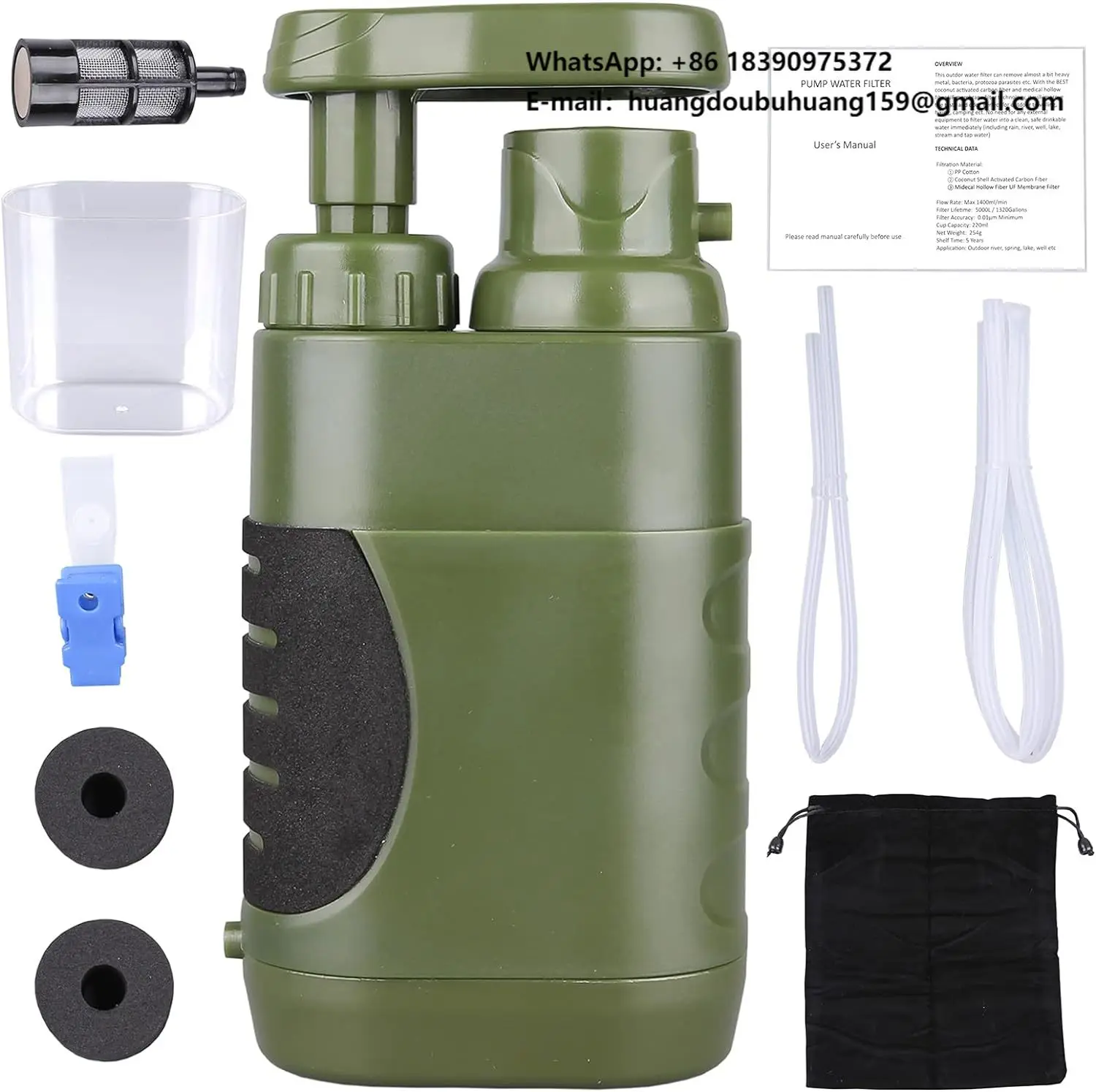 

Портативный ручной фильтр для воды с насосом, сменный угольный фильтр 0,01 микрон, 4 ступени очистки, для экстренных ситуаций и путешествий