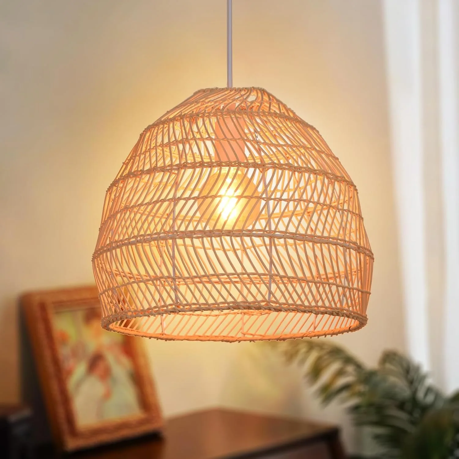 

25/35/40/50/60cm Rattan Woven Chandelier Kitchen Island Pendant Light Handmade Hanging Lamp E27 Lampshade for Living Dining Room