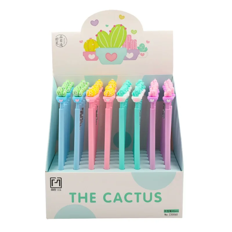 

24 шт., креативный кактус, мультяшный моделирующий пресс, нейтральная ручка для учащихся начальной и средней школы, черная ручка для подписи
