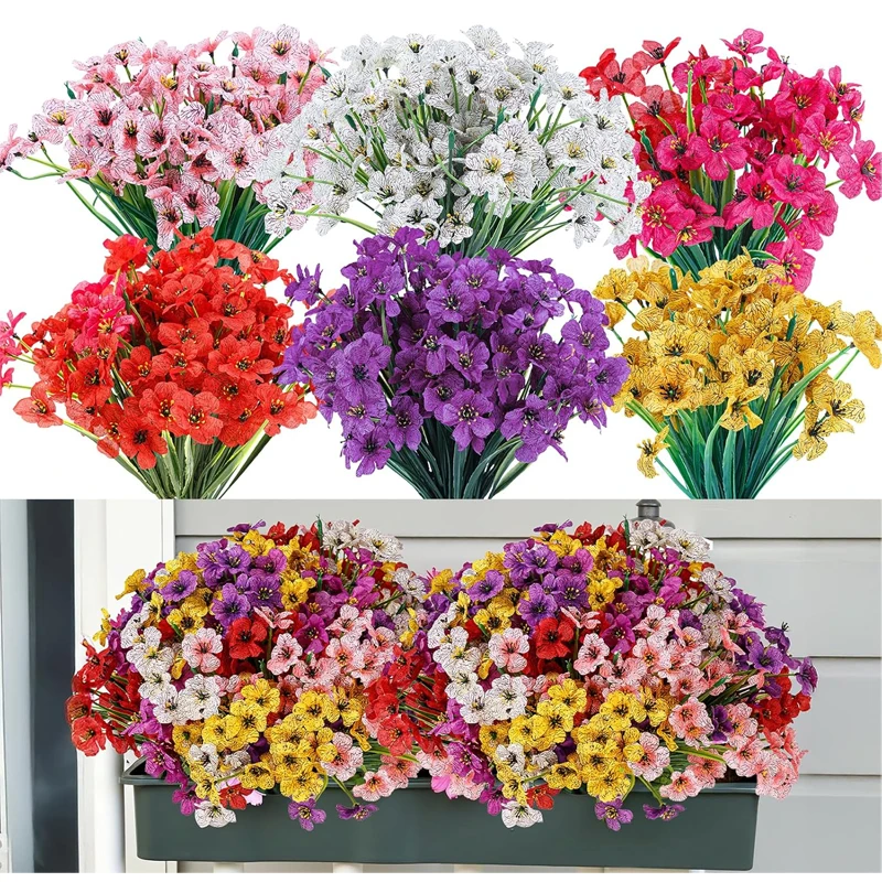 Fleurs artificielles violettes de printemps, plantes artificielles résistantes aux UV pour la décoration extérieure de la maison et du jardin, fausses fleurs en plastique