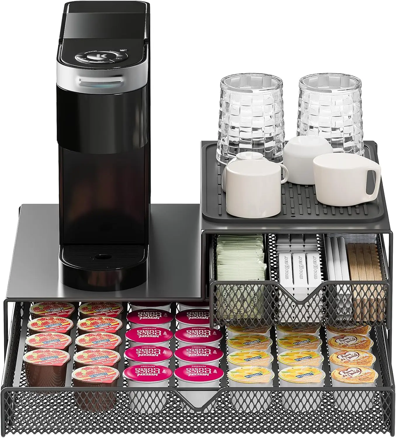 

Настольный органайзер для кофеварки, ящики для капсул K-чашек, держатель для капсул для кофе на 60 капсул, интегрированный дизайн, необходимая в сборке. Slidng S