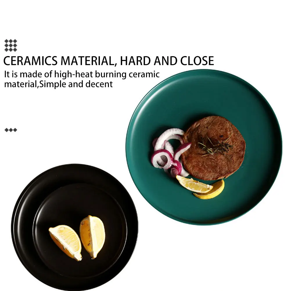 

1Pcs Colored Ceramic Plate Dark Green 8 Inch Round Shape Western Steak Food Serving Plate Microwave Safe Multipurpose