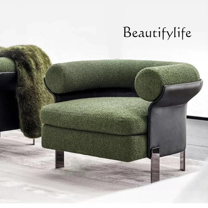 Iight luxury design sofa chair single person simple teddy velvet living room home negotiation leisure chair single chair