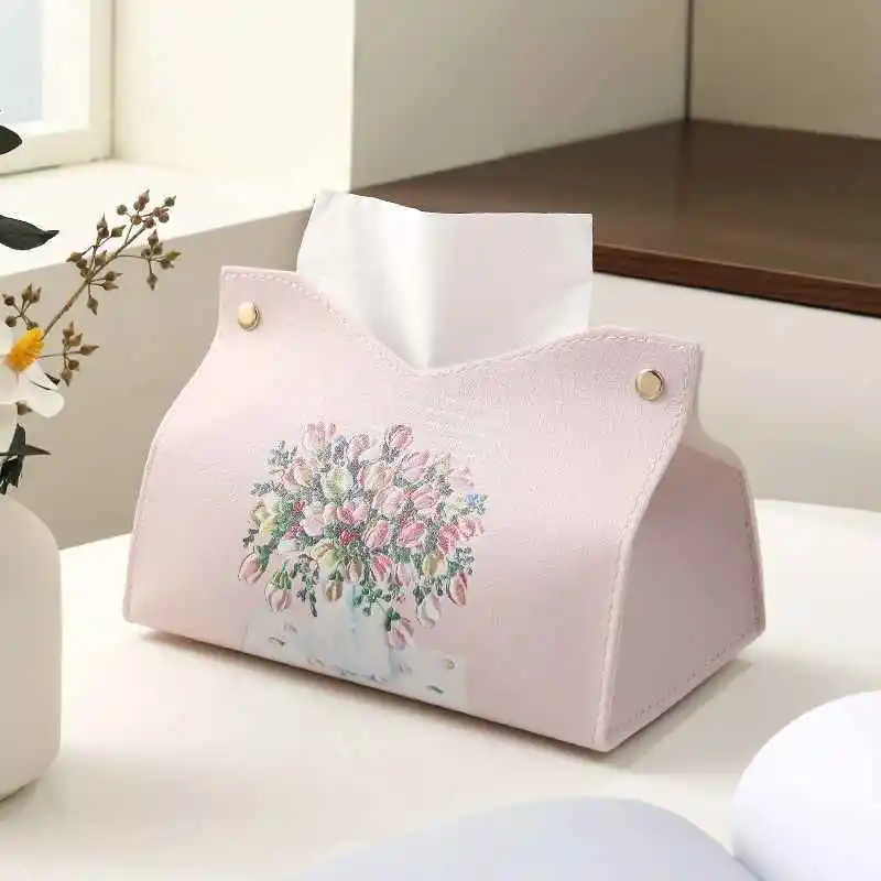Korean Style Leather Tissue Box Living Room Car Drawer Light Luxury Style High-grade Paper Drawer Leather Creativity Storage