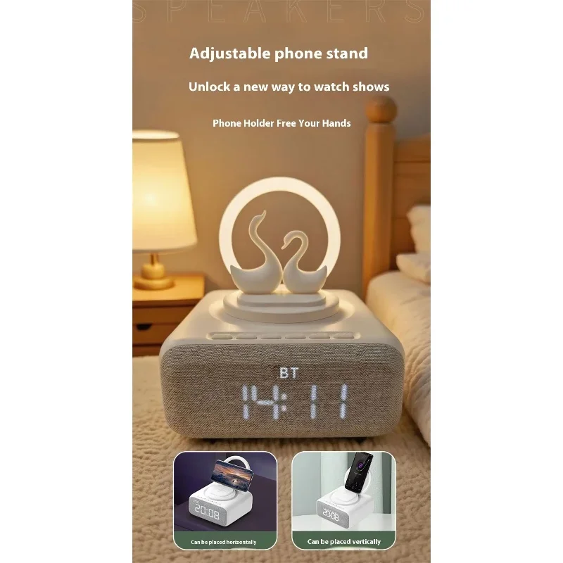 Nuevo Altavoz inalámbrico Bluetooth 5,0, multifuncional, carga inalámbrica móvil, luz nocturna creativa de cisne, reproductor de Audio Bluetooth