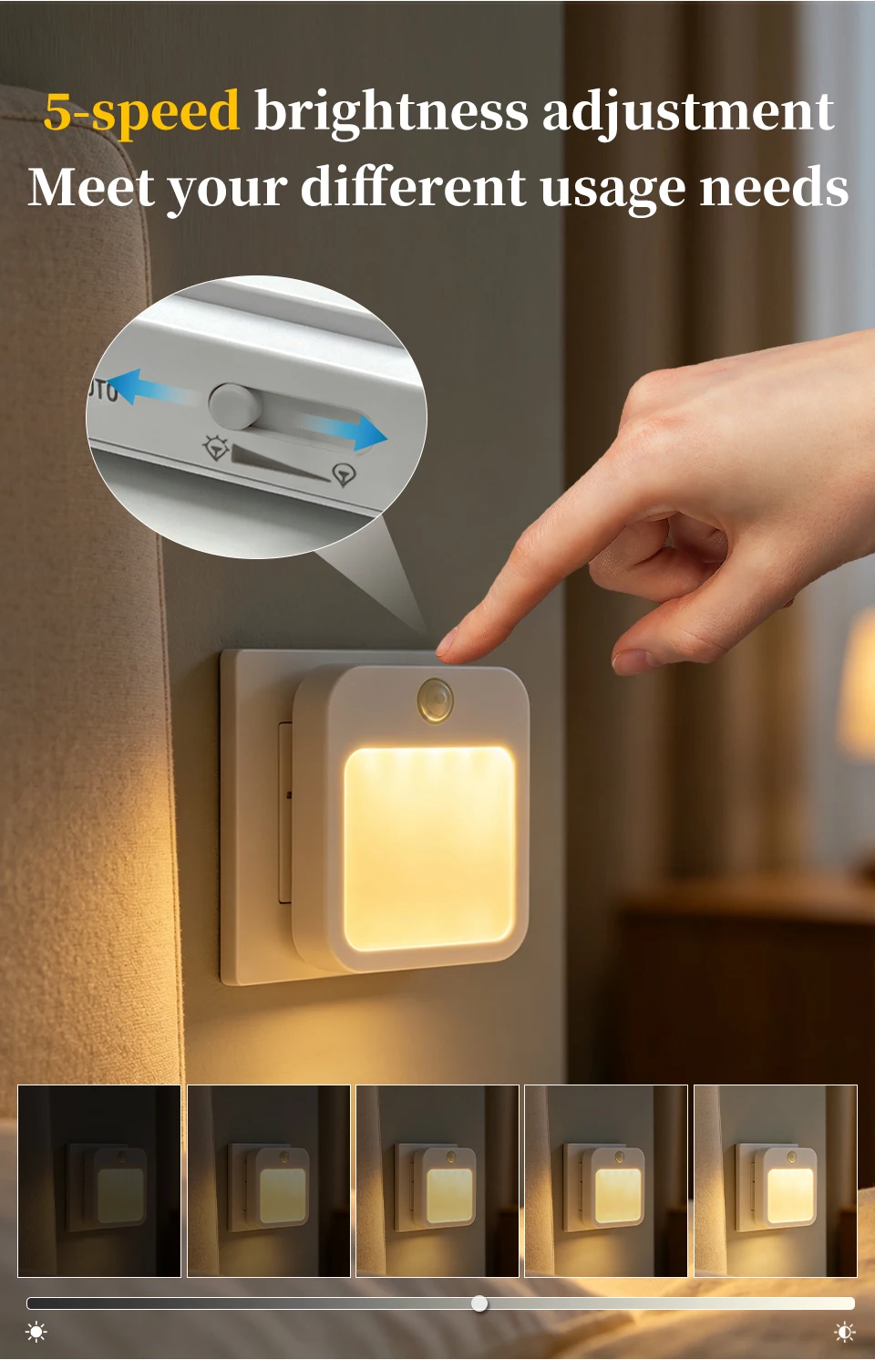 LED Night Lights With Motion Sensor EU US Plug In Dimmable Bedside Night Lamp for Hallway Bedroom Stairs Kitchen Room Decoration