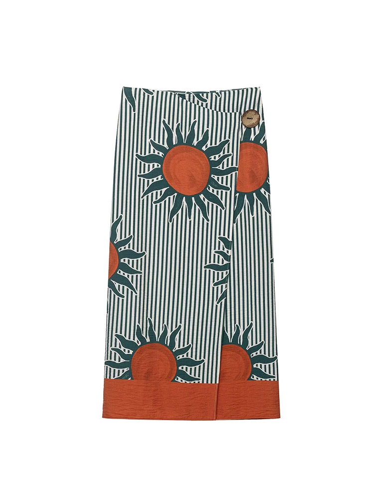 TFMLN Elegant Women's Print Skirt Straight Front Slit Midi Skirt 2026 Autumn New Ladies Street Fashion Vintage Lady Clothes