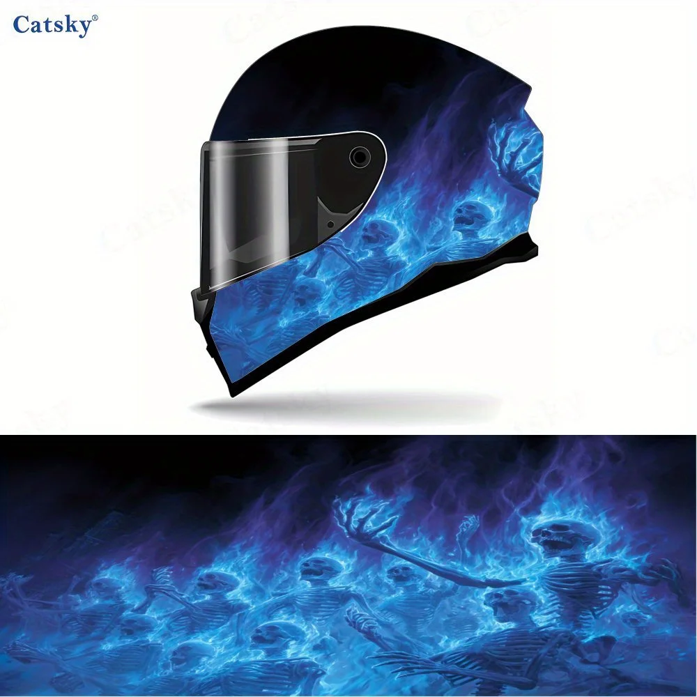 

Burning Skeleton Full Face Helmet Vinyl Wrap Sticker, Waterproof Scratch-Resistant Self-Adhesive PVC Decals, Artistic Aesthetic