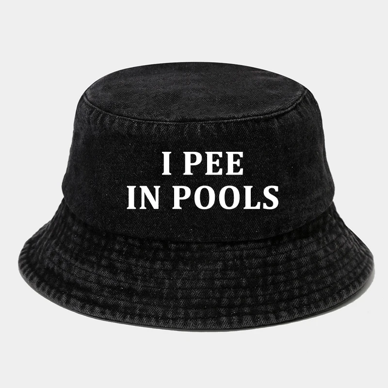 I PEE IN POOLS Print Demin Bucket Hat Funny Aussie Beach Hat Boy Casual Summer Sun Protection Fisherman Cap
