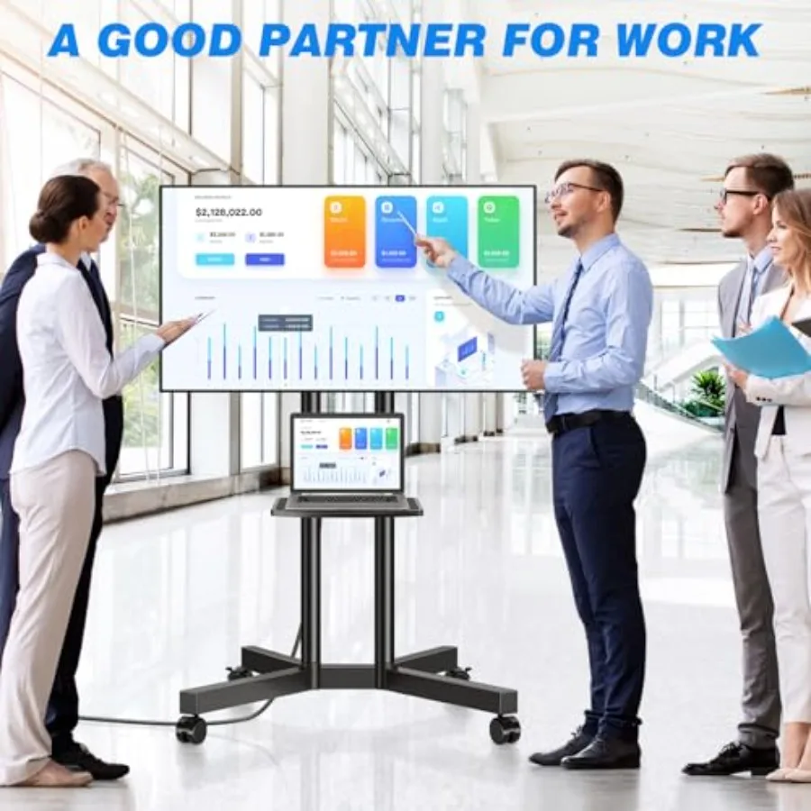 حامل تلفزيون متنقل مع مخرج طاقة لشاشات 3275 بوصة حامل تلفزيون محمول على عجلات مع تعديل الارتفاع