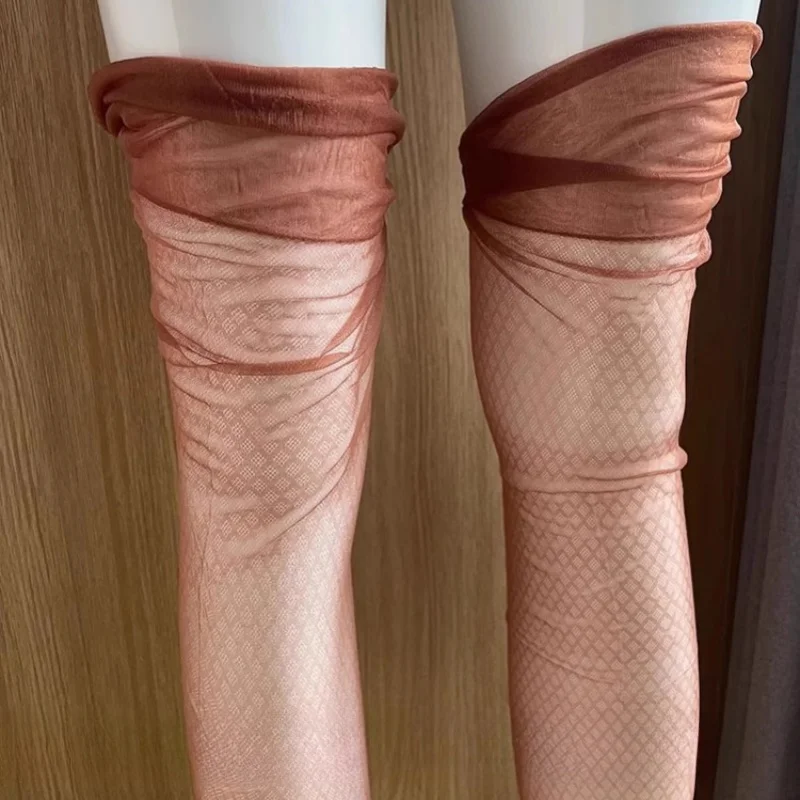 Gothic Diamond Pattern Erotic Stockings Women See Through Sexy Lingerie Thigh High Nylon Medias Non-elastic Pure Long Stockings