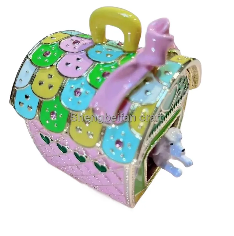

Metal Craft Enamel Ornament Dog House Jewelry Box Trinket Counter Decoration Bithday Gift Trinket Box For Home Decor