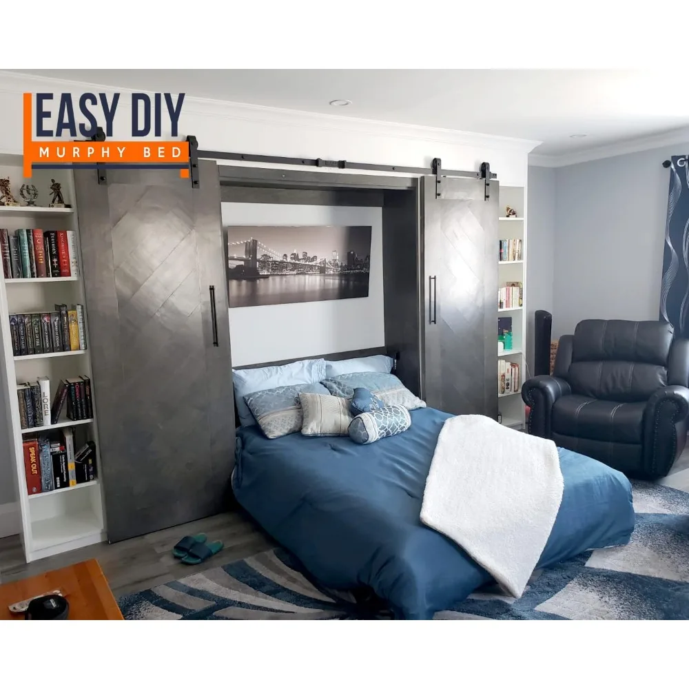 طقم سرير ميرفي بحجم كوين مثبت على الحائط عموديًا - حل DIY موفر للمساحة - صديق للميزانية - صنع في الولايات المتحدة الأمريكية - سرير مخفي