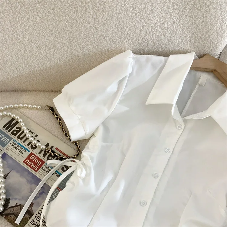 Camisas de manga curta das mulheres blusa de impressão artística estética verão streetwear solto ajuste botão até turndown colarinho elegante moderno