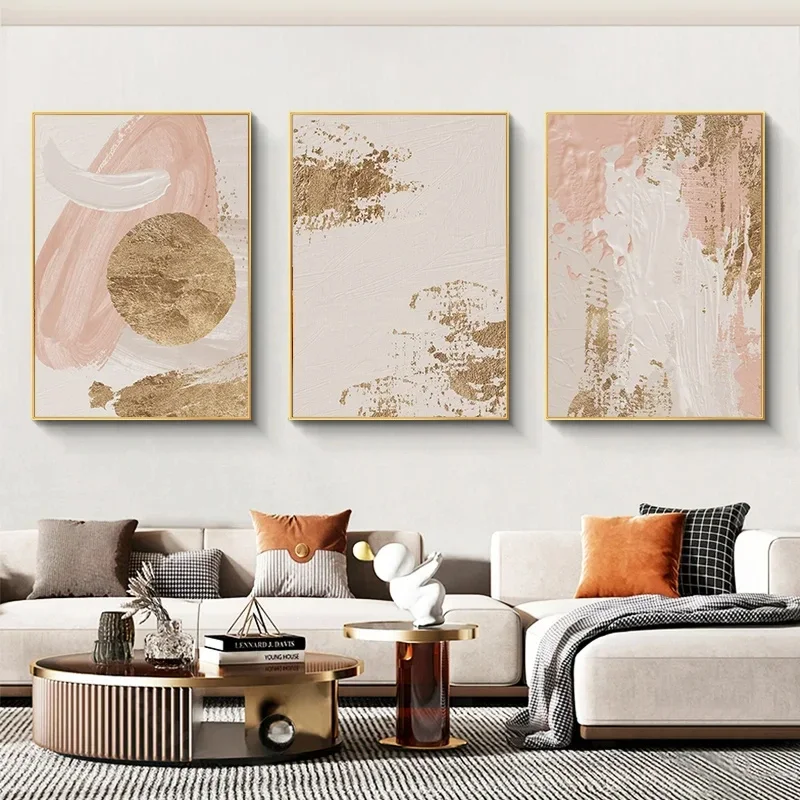 Abstract Watercolor Pink Golden Rendering Modern Decorative Picture Canvas Wall Art Poster for Living Room Office Decor