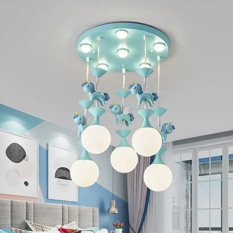 2026 Children's Room Bedroom Pendant Light Eye Protection Cartoon LED Carousel Creative Pink Decoration Room Pendant Light