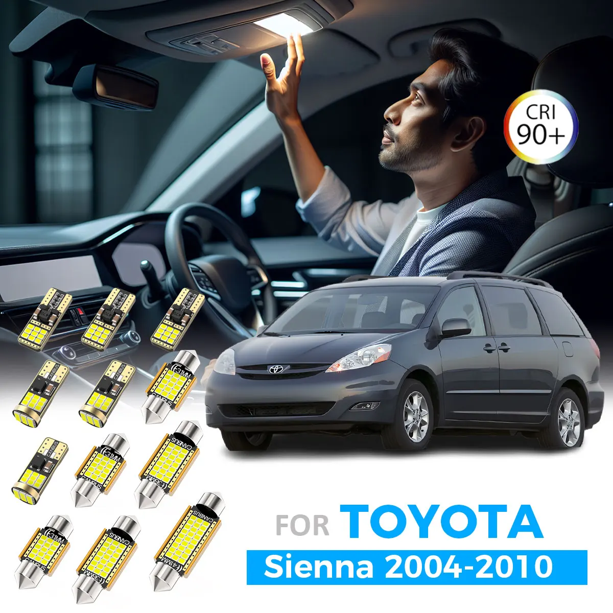 

AENVTOL 12 шт. автомобильный светодиодный комплект внутреннего освещения Canbus для Toyota Sienna 2004 2005 2006 2007 2008 2009 2010 купольная лампа для чтения карт
