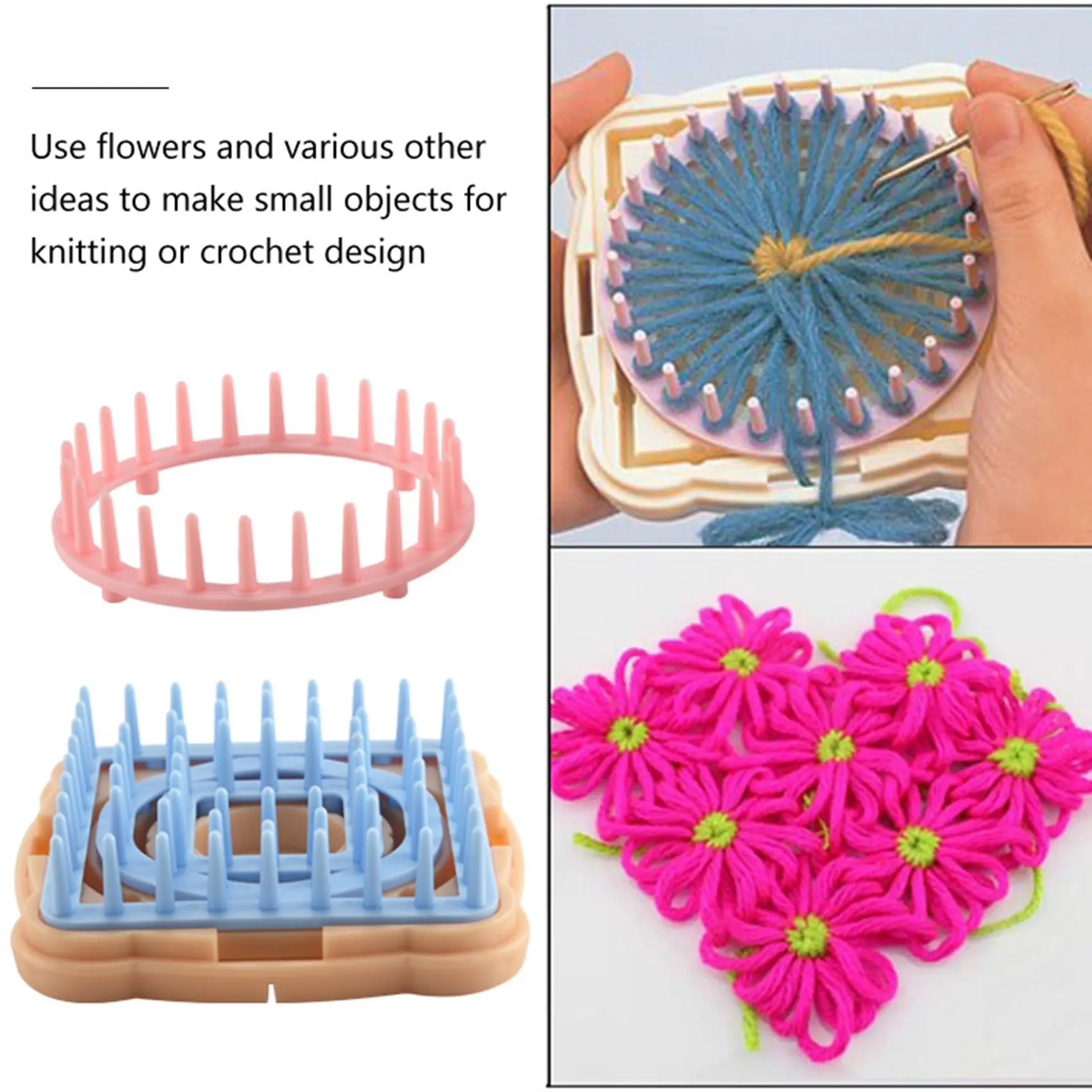 Flower Knitting Machine Kit DIY Wool Flower Machine Loom Tool Set Square Flower Maker with Needle