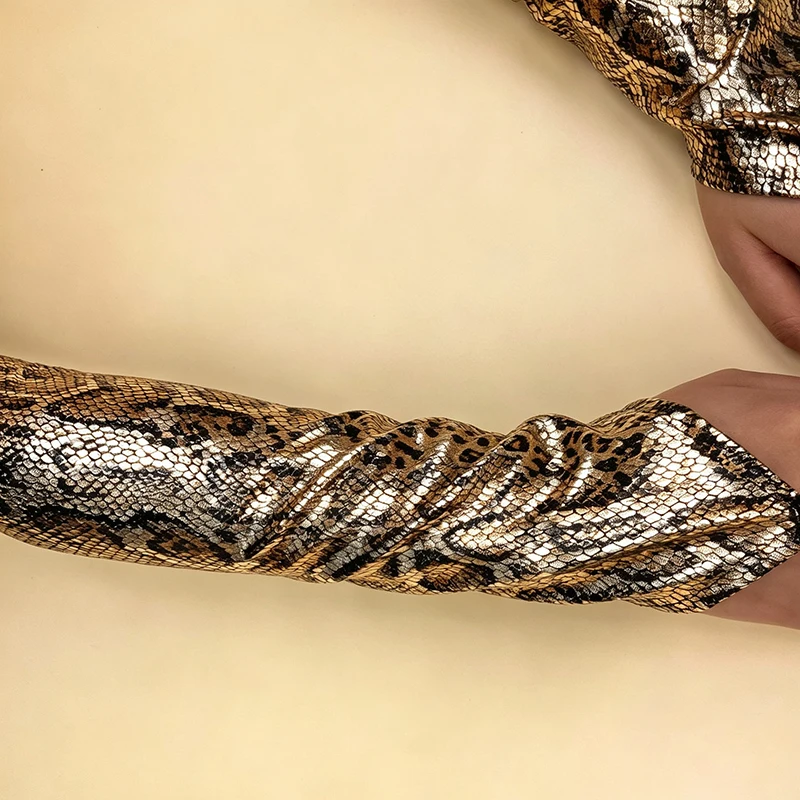 Women Python Leopard Print Tight Hook Finger Gloves Fashion Personality Halloween Stage Performance Kpop Group Dance Music Festi