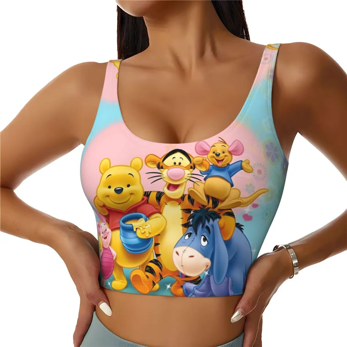 

Custom High Impact Cartoons Tigger Winnie The Pooh Comics Hot Sports Bra Women Gym Workout Yoga Crop Top