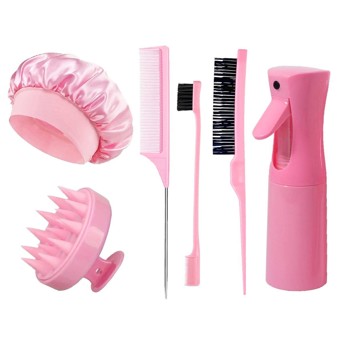 6pcs hair styling set, spray bottle shampoo and brush caps, three hair combs, hair salon tools, special for real hair wigs - view 2
