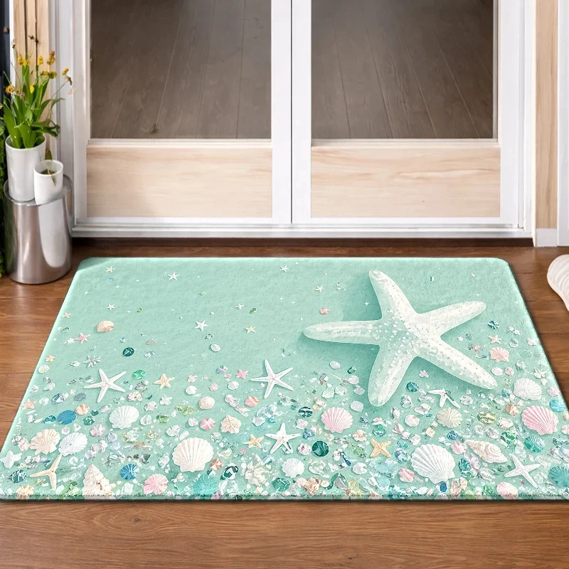 Starfish Shell Door Mat Beachcomber Collection Non Slip Entrance Rug Nautical Theme Decor Seaside Cottage Gift
