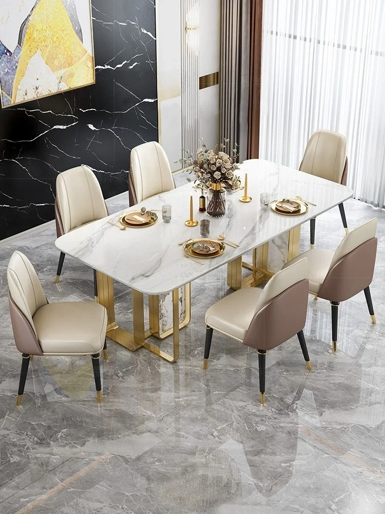 Modern Rock Slab Dining Table Combination Small Apartment Luxury Island Chair Bright