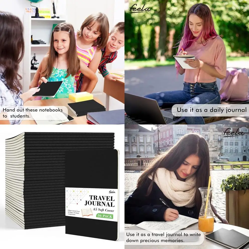 

A5 Lined & Blank Travel Notebooks, 8.2 x 5.5, Soft Cover Journals for Men & Women, College Ruled, Writing Supplies for Work & Sc