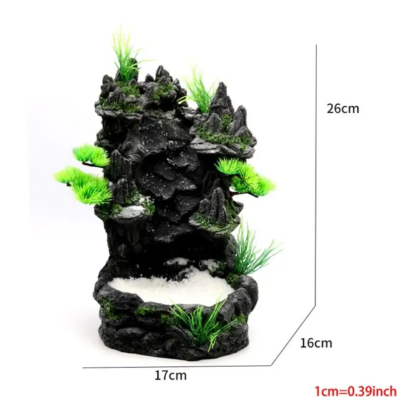 KX4B Aquarium Mountain View Ornament Cascada roca con paisaje blanca