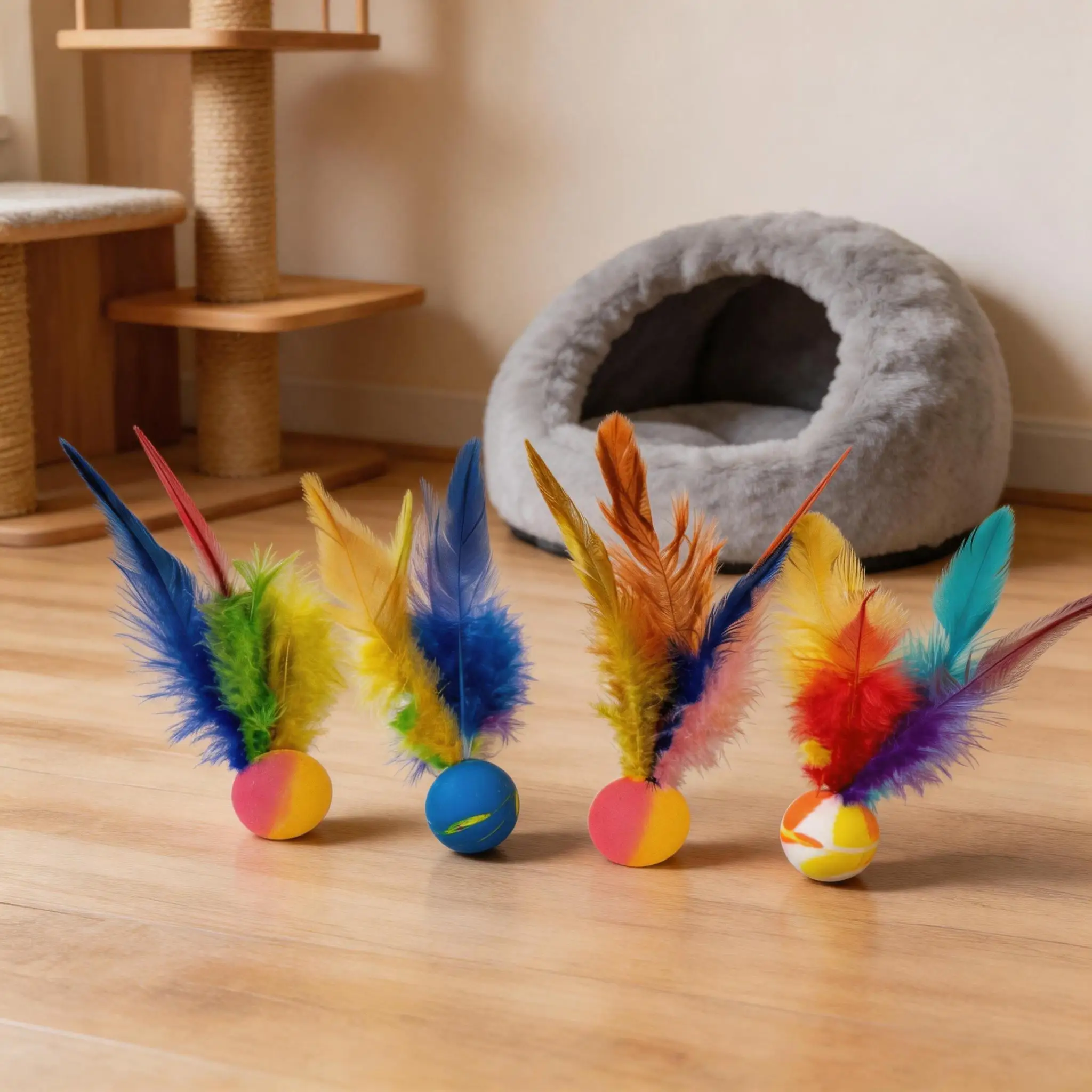 1/2PCS Colorful Feather Ball Cat Toy, Interactive Chase Kick Exercise Toy for Indoor Cats, Random Colors