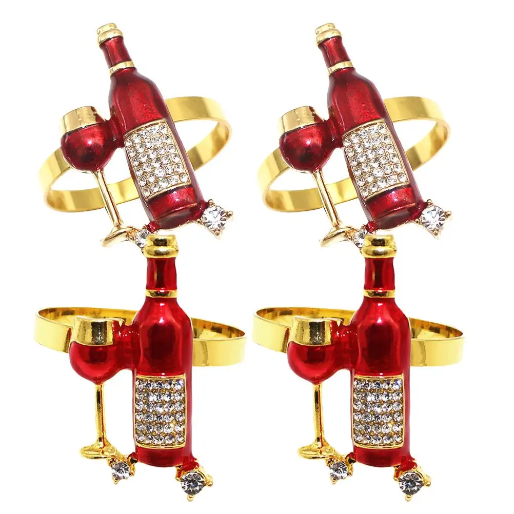 

4pcs Napkin Mini Red Bottle Decorations Zinc Alloy Reusable Serviette Napkin Buckle Buckles Kitchen Bar Supplies