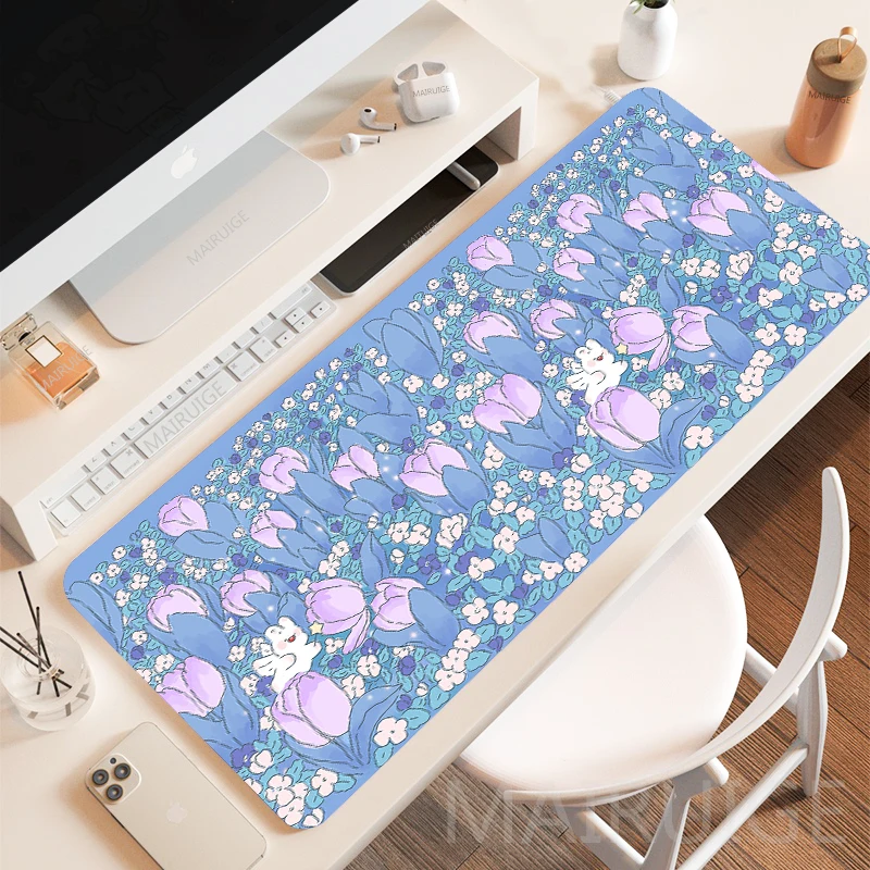 Cute Pink Tulips Multi-size Mouse Pad  Large Office Keyboard MouseMat Purple Kawaii Rugs Mousepad Cartoon Girly Gamer for Laptop