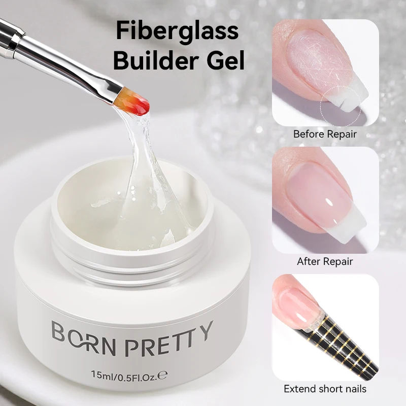BORN PRETTY 15g Fiberglas-Nagelverlängerungsgel zur Reparatur von Gebrochenen, Verstärkten und Dünnen Nägeln Maniküre Fiberglas-Nagelreparatur 1/2 Stück
