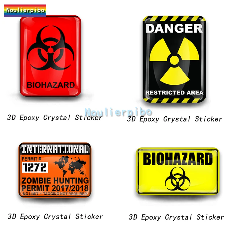 3D Stereo Exquisite Dome Epoxy Resin Car Sticker DANGER RADIOACTIVE International BioHazard PVC Car Piano Phone Vinyl Decal