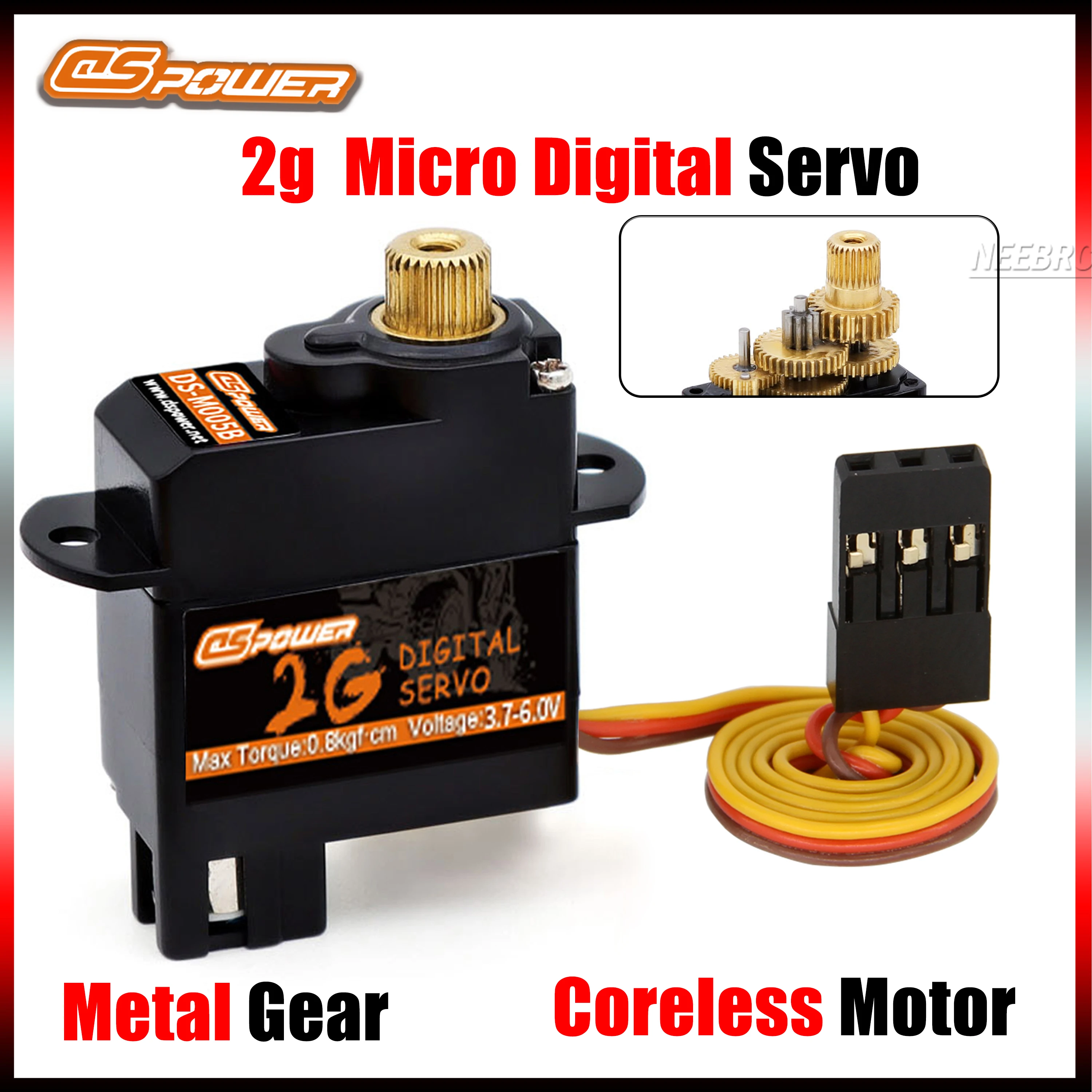 

DSpower 2g Metal Gear Micro Digital Coreless Motor Servo 4.8-6.0V for RC Helicopter Plane Boat Car Model Accessoires Toy Upgrade