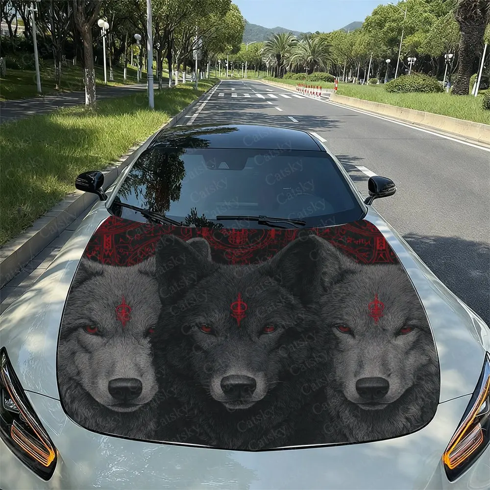 Mysterious Symbol Wolf Print Hood Decal - PVC Material, Racing Car Body Vinyl Sticker, External Modification Decoration For Vehi