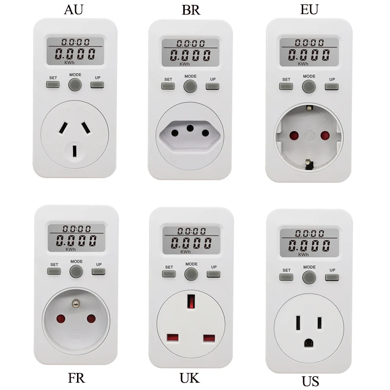 Digital Energy Meter Wattmeter Electrical Power Analyzer Monitor Meters Voltage Consumption Watt Measuring Socket EU UK AU US BR