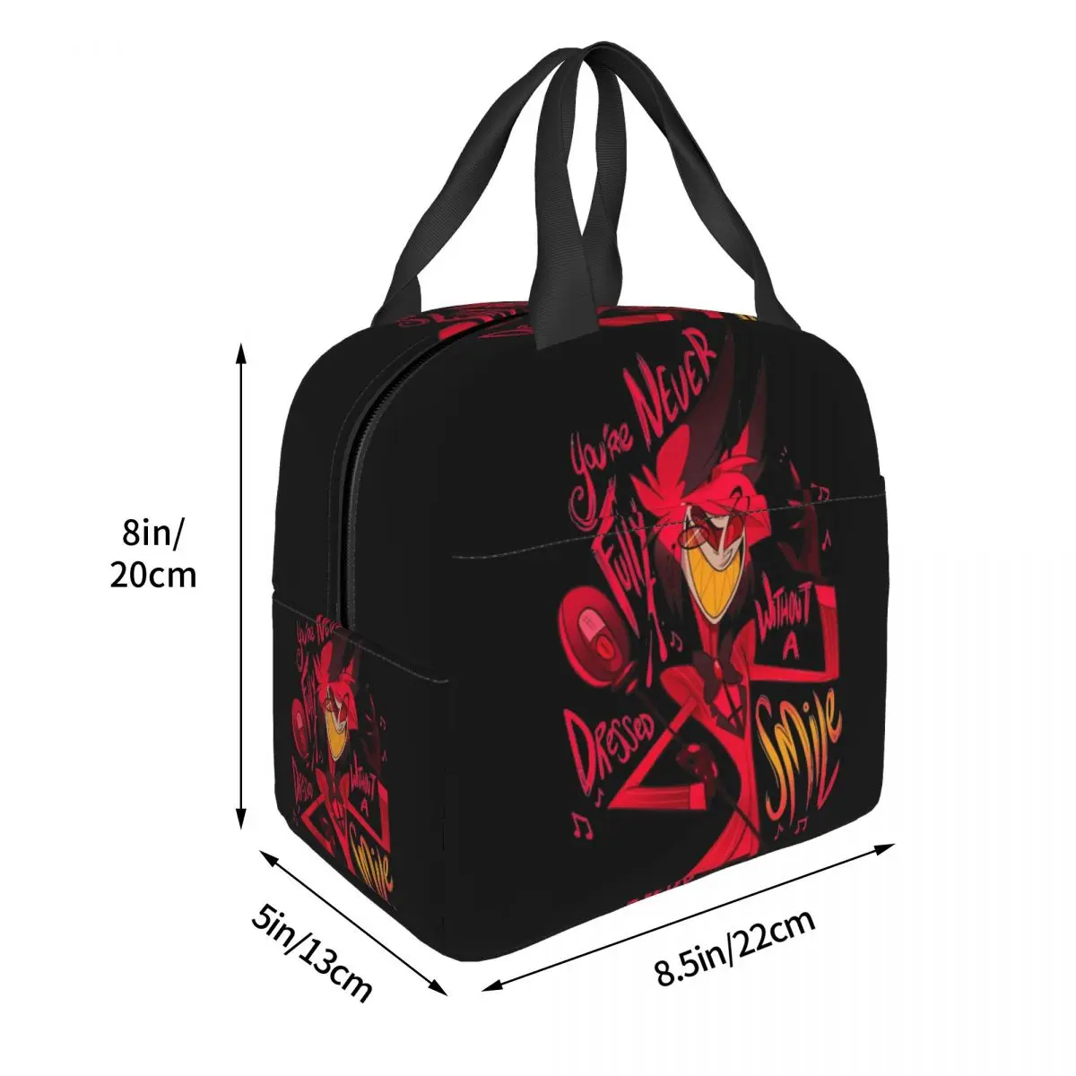 Hazbin hotel Alastor Vaggie Lunch Bag impermeabile isolato Canvas Cooler Black Comedy Thermal Food Picnic Travel Lunch Box