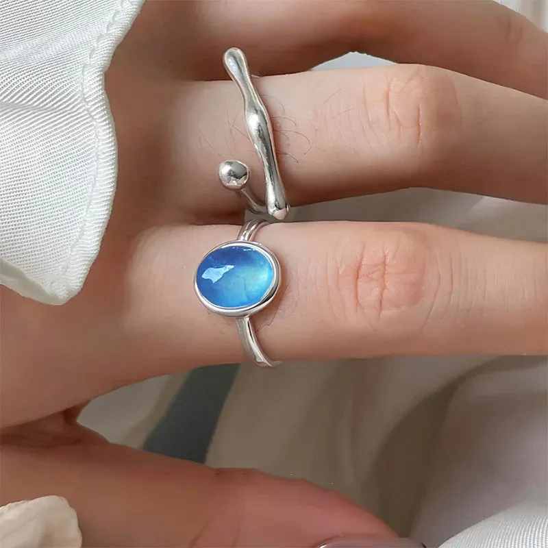 Women's Irregular Moonstone Ring, 925 Sterling Silver Gift