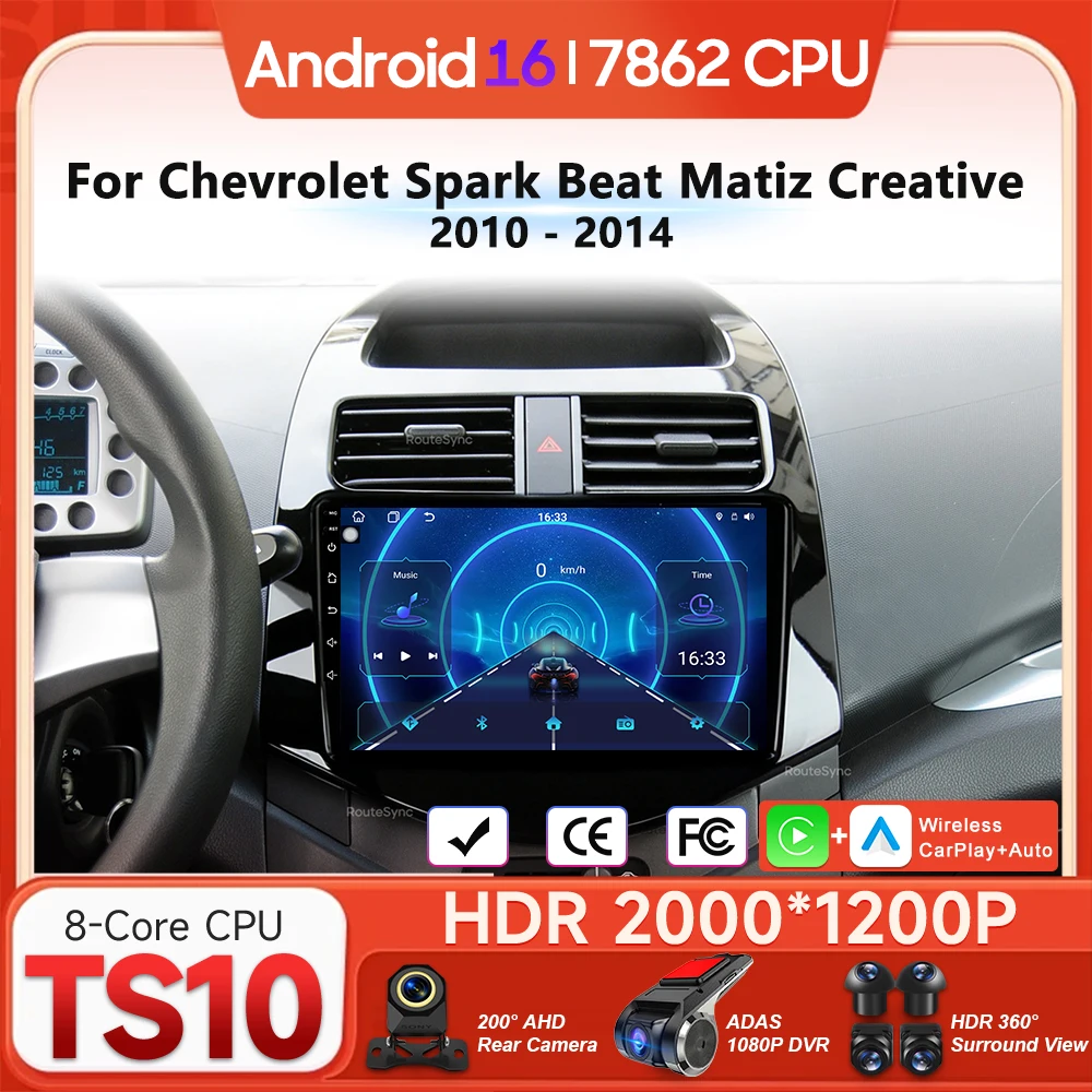 

Мультимедийный проигрыватель Android 16 для Chevrolet Spark Beat Matiz Creative 2010-2014, автомагнитола с CarPlay, видео, навигацией и GPS